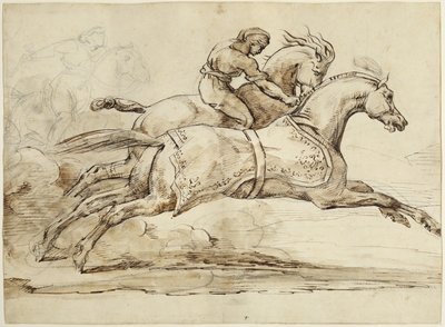 Szene vom Rennen der Barberi-Pferde (braune Tinte und Graphit auf Büttenpapier) von Theodore Gericault